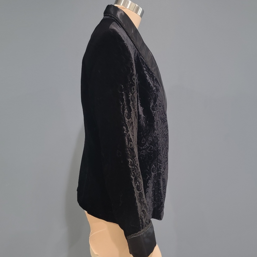 Vintage LW WARDY Black Embossed Velvet Satin Collar Smoking Jacket Blazer M/L - Picture 6 of 11
